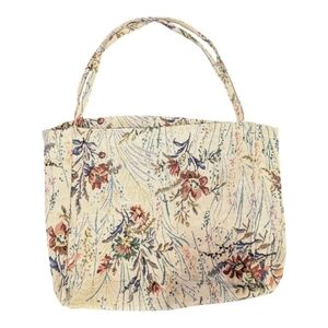 Vintage Floral Tapestry Tote Bag Purse - Beige, Yellow, Blue, Green OS
